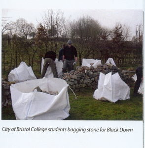City of Bristol College students bagging stone for pitching on Black Down.